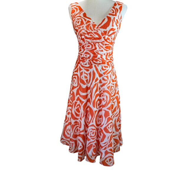 Zara Orange & White Abstract Print Fit & Flare Dress – Size S - Picture 1 of 8